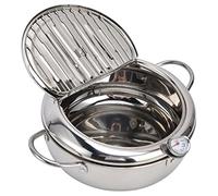 Friteuse Tempura en Acier Inoxydable 304, 24cm Marmite à Frire Japonaise, Mini Friteuse à Température Contrôlable avec Thermomètre et Couvercle pour Frites Tempura, Poisson et Poulet(Couleur acier)