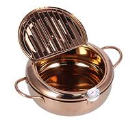 Friteuse Tempura, Marmite à Frire Japonaise Petite Friteuse en Acier Inoxydable avec Thermomètre 3.4L Marmite de Friture Profonde Antiadhésive Accessoire de Batterie de Cuisine(Or rose)