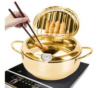 Friteuse Tempura, Poêle Tempura de Style Japonais Friteuse Japonaise Tempura avec Thermomètre Poêle à Frire en Acier Inoxydable pour Frire du Tempura, du Poulet Français, du Poisson Séché (Or 28 cm)