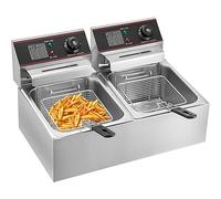 Friteuses électriques 12L 20L, double réservoir, for restauration rapide, Restaurant ou Camping pique-nique, poulet frit, frites Facile à nettoyer(Type A (12L))