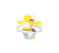 FRITZ COX Croix de communion pour la maison - Calice, pain, raisins - Cadeau pour les enfants de communion, les filles et les garçons - Durable et moderne - Croix murale en bois - 9 cm