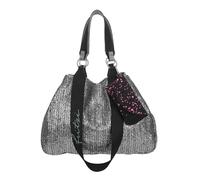 Fritzi Izzy Medium Limited Painted Straw Silver sac cabas femme effet paille sac shopper été festival pendentif étui lunettes style raffia 29 x 42 x 15 cm, noir