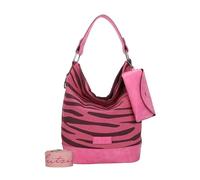 Fritzi Izzy07 Olga Canvas Zebra Pink Hobo Sac hobo mélange coton Femme Sac bandoulière Festival Ville Plage vegan étui lunettes amovible imprimé zèbre sangle épaule 37 x 27 x 17 cm, Rose