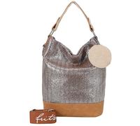 Fritzi Olga Limited Painted Straw Nut Hobo Sac à Main Femme Sac Bandoulière Paille Été Festival Avec Pendentif Amovible 37 x 27 x 17 cm, Marron Argenté