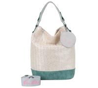 Fritzi Olga Limited Painted Straw Silver Jade Hobo Sac à Main Femme Sac Bandoulière Paille Été Festival Avec Pendentif 37 x 27 x 17 cm, Argent Vert