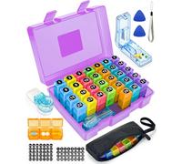 FRIWOLE Pilulier mensuel 3 fois par jour avec pilulier hebdomadaire portable, porte-clés, coupe-pilules et 2 autocollants (violet, 3 fois par jour)