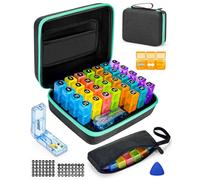Friwole Pilulier mensuel 3 fois par jour, boîte de rangement pour médicaments avec coque rigide portable et coupe-pilules, pilulier de 31 jours avec autocollant mensuel et hebdomadaire