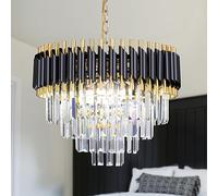 FRIXCHUR 20 pouces moderne en cristal à quatre étages, lustre noir et or, lustre, salle à manger, salon, couloir, hall d'entrée, E14 x 7 (sans ampoule)