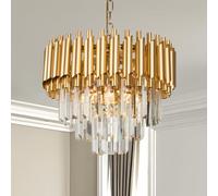 FRIXCHUR Lustre Moderne 3-Niveau Flush Mont Cristal Plafond Lumière Pluie 15.7'' LED Pendentif Lampe pour Salle à Manger Salon