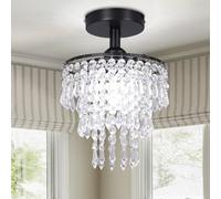 FRIXCHUR Mini lustre en cristal plafonnier encastré moderne trois étapes gouttes de pluie lustre en cristal chambre couloir salon éclairage décoration, E27 base, noir