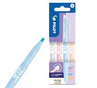 FriXion Light Pilot Lot de 4 surligneurs effaçables Encre thermosensible sans bavure Pointe biseautée 4 mm Clip Gris clair, rose, bleu, orange