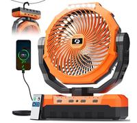 FRIZCOL Ventilateur de camping 3 en 1 - Ventilateur portable rechargeable - Ventilateur alimenté par batterie 24 000 mAh (140 heures) avec lumière et télécommande pour intérieur, extérieur, tente