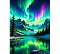 Frizlryem 5D Aurore Boréale Diamond Painting Kit, DIY Montagne Broderie Peinture Diamant Complet, Diamond Art Strass Point de Croix Painting pour Adultes Débutants Décor Murale Maison 30X40cm