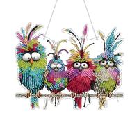 Frizlryem Kit Pendentif Peinture Diamant Double Face 5D, DIY Oiseau Diamond Painting, Créative Acrylique Décorations Suspensions, pour Fenêtres, Portes et Murs, Décoration de Jardin D'entrée