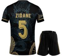 FRKN Trikot #5 Zidane Maillot de Football et Short pour Enfants Set Cadeau Tailles Jeunesse (Noir,176)
