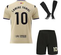 FRKN Trikot Barcelona #10 Yamal Maillot Extérieur de Football 2025/2026 pour Enfants Nouvelle Saison, Shorts, Chaussettes, Tailles Jeune (Crème,20)