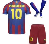 FRKN Trikot Barcelona Limitée Édition 2005 Ronaldinho #10 Maillot de Football pour Enfant avec Haut Shorts, Chaussettes, Nostalgie Tailles Jeune (Bleu, 24)