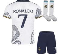 FRKN Trikot R. Madrid Maillot de Football #7 Dragon Blanc pour Enfants Blanc Foncé, Design Spécial, Coffret Cadeau, Édition Limitée, Livré avec Un Short Et des Chaussettes (Blanc, 28)