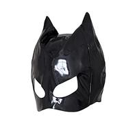 FRLUYNG Masque de chat Halloween pour femme en cuir synthétique noir Catwoman Masque chat Masques Halloween Masque Carnaval Fête Costume Cosplay, M
