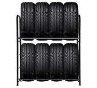 Froadp 107×46×117cm Porte-Pneu Deux Couches pour 8 pneus Étagère d'atelier de Garage Rayonnages de Rangement Poutre de Jante Rack Support Lourd Chargeable 180KG (Revêtement en Poudre Noire)