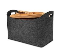 Froadp 2 Pièces 55x30x40cm Panier à Bûches en Feutre avec Poignée Renforcée, Sac de Rangement pour Bois de Chauffage Journaux et Vêtements, Accessoires pour Cheminée, Peut Supporter 60kg (Gris Foncé)
