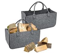 Froadp 2 Pièces Feutre Sacs de Rangement à Bois Interieur Capacité Jusqu'à 30KG Range Bûches de Chauffage Portable en Tissu non Tissé Résistant Cabas de Courses Pliable Paniers à Bois (Gris Moyen)