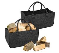 Froadp 2 Pièces Feutre Sacs de Rangement à Bois Interieur Capacité Jusqu'à 30KG Range Bûches de Chauffage Portable en Tissu non Tissé Résistant Cabas de Courses Pliable Paniers à Bois (Gris Foncé)