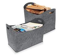 Froadp 2 Pièces Feutre Sacs de Rangement à Bois Interieur Capacité Jusqu'à 60KG Range Bûches de Chauffage Portable en Tissu non Tissé Résistant Cabas de Courses Pliable Paniers à Bois (Gris Moyen)