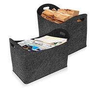 Froadp 2 Pièces Feutre Sacs de Rangement à Bois Interieur Capacité Jusqu'à 60KG Range Bûches de Chauffage Portable en Tissu non Tissé Résistant Cabas de Courses Pliable Paniers à Bois (Gris Foncé)