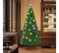 Froadp 210cm Arbre de Noël en Fibre Optique avec Support Stable et 260 Pointes de Simulation Traditionnel pour Noël Bricolage Artisanat Fête Décoration(Flocons de Neige Colorés)