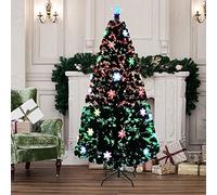 Froadp 240cm Arbre de Noël en Fibre Optique avec Support Stable et 300 Pointes de Simulation Traditionnel pour Noël Bricolage Artisanat Fête Décoration(Flocons de Neige Colorés)