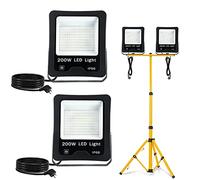 Froadp 2x200W Projecteur à LED Avec Trépied Lampe de Travail en Aluminium Avec Cordon D'alimentation 3m et Prise UE Projecteur de Chantier Avec Protection Contre la Foudre Etanche IP66 (Blanc Chaud)