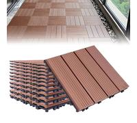 Froadp 30x30cm WPC Carrelage de sol en Plastique Composite, Revêtement de sol Extérieur, Dalles en Bois-plastique Extérieur, Caillebotis Système Plug-in pour Terrasse Jardin Balcon(11 pcs, Marron)
