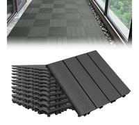 Froadp 30x30cm WPC Carrelage de sol en Plastique Composite, Revêtement de sol Extérieur, Dalles en Bois-plastique Extérieur, Caillebotis Système Plug-in pour Terrasse Jardin Balcon(11 pcs, Anthracite)