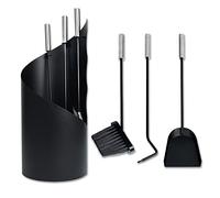 Froadp 4 pièces Kit de Nettoyage de Cheminées Serviteur de Cheminée Compris Tisonnier, Pelle à Cendres, Balai et Support Outils de Ramonage en Acier Inoxydable pour Cuisine Maison (Noir)