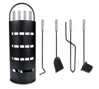 Froadp 5 pièces Kit de Nettoyage de Cheminées Serviteur de Cheminée Compris Tisonnier, Pelle à Cendres, Balai, Pince et Support Outils de Ramonage en Acier Inoxydable pour Cuisine Maison (Noir)