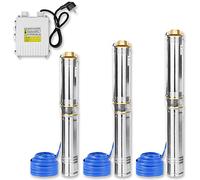 Froadp Ø92mm Pompe Submersible en Acier, Pompe à Eau Immergée Compatible Sable avec Câble de Raccordement et Boîte de Commande, Débit de Pompes de Puits Jusqu'à 4000L/h pour Bassin Jardin (370W)
