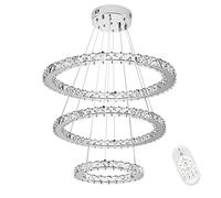 Froadp 96W Lampe à Suspension en Cristal à Trois Anneaux, Plafonnier en Acier Inoxydable, Suspension de Cuisine, Iustre de Chambre, Moderne Créatif Lampe Suspendue, Dimmable, Ø30cm+Ø50cm+Ø70cm