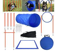 Froadp Agility Kit d'obstacles Slalom pour chiens et animaux domestiques - Kit d'entraînement de coordination avec tunnel pour chien, barre d'obstacle réglable, anneau de saut, barre de saut, sac de