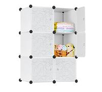 Froadp Armoire à vêtements blanche en plastique - Système d'étagère portable avec 6 compartiments - Système d'étagères enfichables - Armoire à chaussures avec portes - Armoire de chambre à coucher