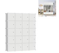 Froadp Armoire en plastique à monter soi-même - Armoire portable avec 20 compartiments - Système d'étagères enfichables - Armoire à chaussures avec portes - Pour vêtements, livres (laiteux, 145 x 37 x