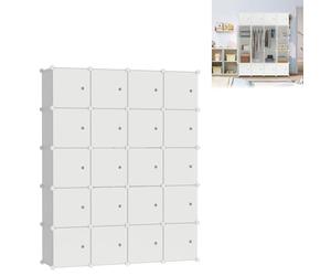 Froadp Armoire en plastique à monter soi-même - Armoire portable avec 20 compartiments - Système d'étagères enfichables - Armoire à chaussures avec portes - Pour vêtements, livres (laiteux, 145 x 37 x