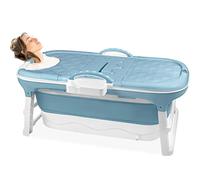 Froadp Baignoires Pliante Adultes Mobiles pour Bébés Bathtubs avec Couvercle & Tablette & Mains Courantes Baignoire sur pied Baignoire-Douche Portable Sauna pour Salle de Bain Extérieur (118x60x53cm)