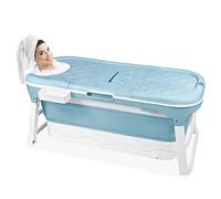 Froadp Baignoires Pliante Adultes Mobiles pour Bébés Bathtubs avec Couvercle & Tablette & Mains Courantes Baignoire sur pied Baignoire-Douche Portable Sauna pour Salle de Bain Extérieur (148x60x53cm)