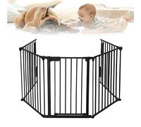 Froadp Barrière de cheminée en métal avec porte 300 x 75 cm - Barrière de protection des animaux avec 5 éléments - Grille de protection pour enfants - Pour poêle (noir)