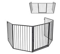 Froadp Barrière de protection de cheminée, en métal, avec porte, 305 x 76 cm, pour bébé, animaux et animaux, avec 5 éléments, grille de protection pour enfants, noire