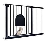 Froadp Barrière de protection, d'escalier, pour bébé, 105 à 115 cm, sans perçage, avec porte, pivotante des deux côtés, automatique, pour animaux de compagnie, noire