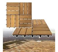 Froadp Bois d'acacia Revêtement de sol Extérieur, 30x30cm Dalles de Terrasse Set, Carreaux de Jardin avec Système de Drainage, Carrelage Clipsable Antidérapants pour Balcon(2m², Type B)