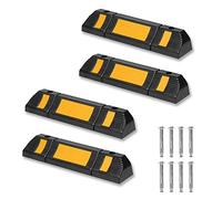 Froadp Butoirs de Parking Set, Butée de Roues avec Jaune Bandes Réfléchissantes, Cales de Garage Aide au Stationnement en Caoutchouc, Marquage de Arrêtez pour Garage Remorque Couverts (2 Paires)