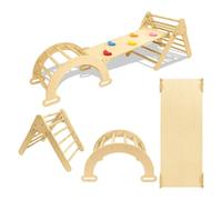 Froadp Cadre d'escalade d'intérieur 3 en 1 avec toboggan et arche d'escalade - Triangle d'escalade en bois naturel pliable stable Montessori - Jouet éducatif pour enfants à partir de 1 an - Charge